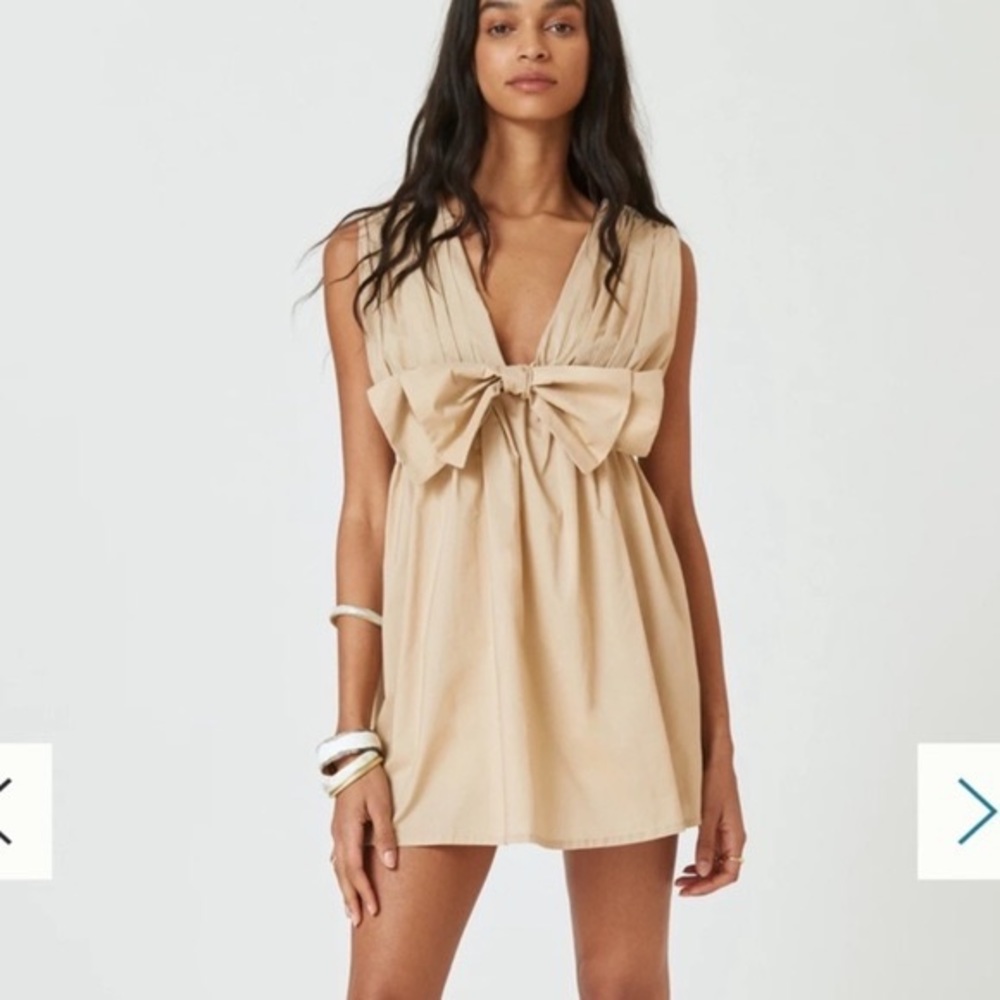 ANTHROPOLOGIE Tan Bow Peplum Mini Dress